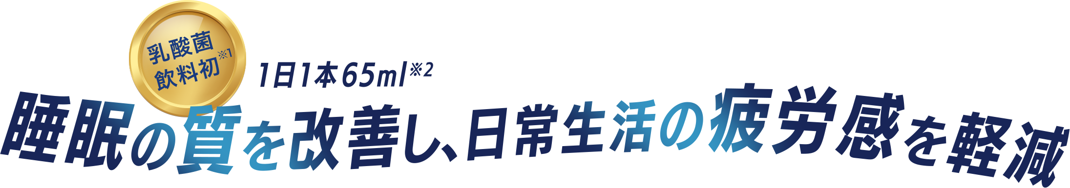 乳酸菌飲料初※1 1日1本65ml※2 睡眠の質を改善し、日常生活の疲労感を軽減 ピルクルミラクルケア