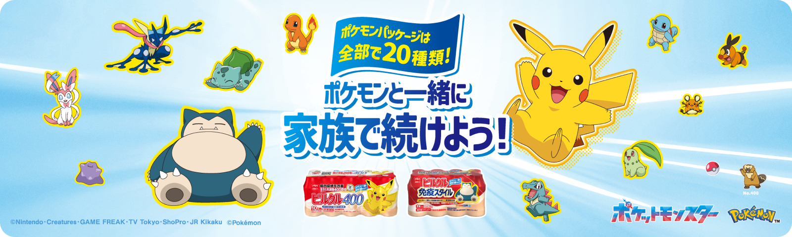 ポケモンパッケージは全部で20種類！ポケモンと一緒に家族で続けよう！